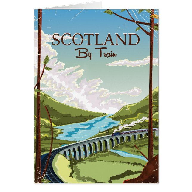 Visit Scotland by train vintage travel poster. (Front)