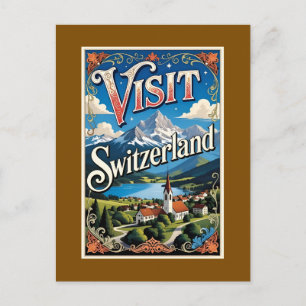 Visit Switzerland travel poster, Holiday Postcard