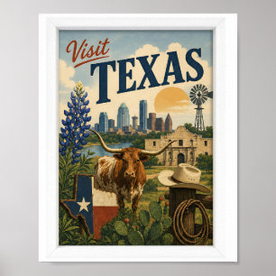 Visit Texas Travel Vintage Poster