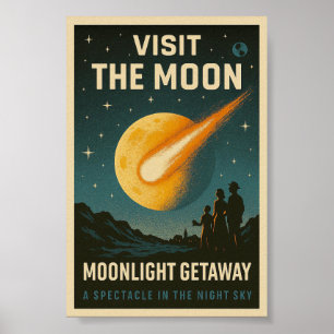 Visit the Moon – Retrofuturism Lunar Tourism Poster