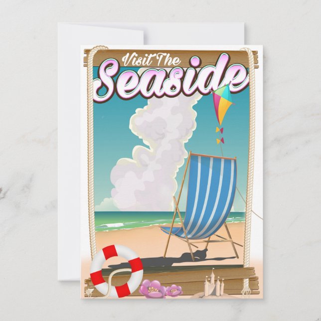 Visit the Seaside Deck chair poster Invitation (Back)