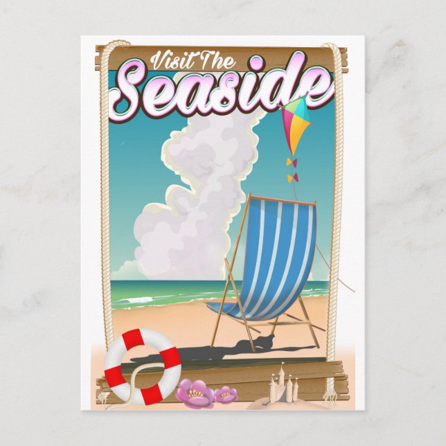 Visit the Seaside Deck chair poster Postcard (Front)