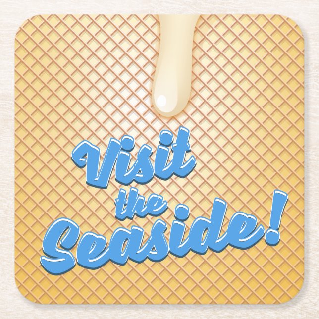 Visit the seaside square paper coaster (Front)