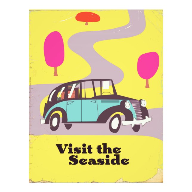 Visit the Seaside vintage car poster (Front)