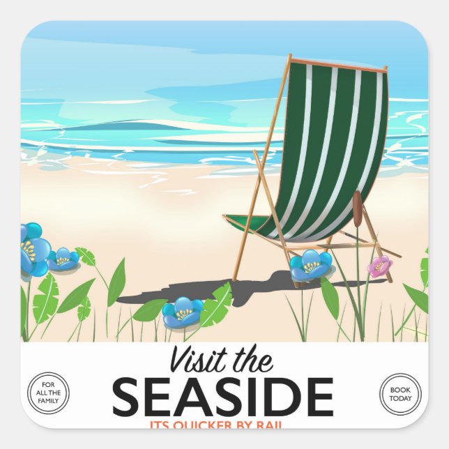 Visit the Seaside vintage travel poster Square Sticker (Front)