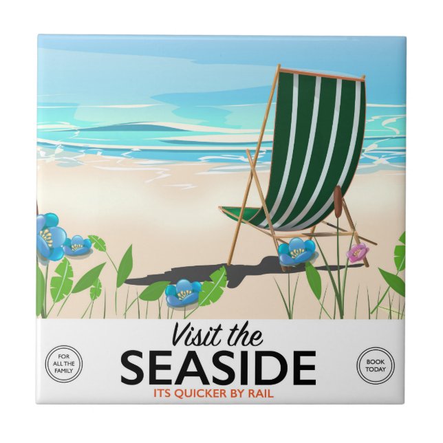 Visit the Seaside vintage travel poster Tile (Front)