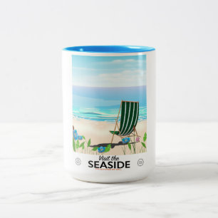 Visit the Seaside vintage travel poster Two-Tone Coffee Mug