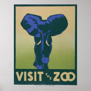 Visit The Zoo Elephant Vintage WPA Poster