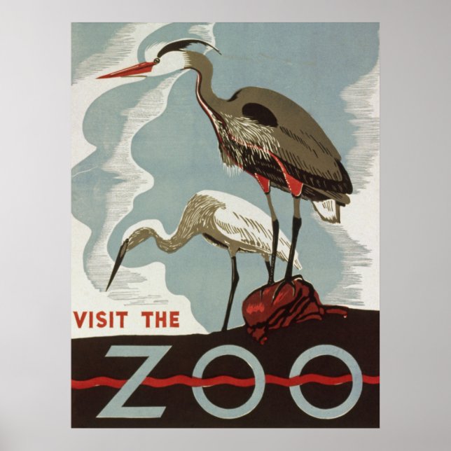Visit The Zoo Vintage Tourism Poster (Front)