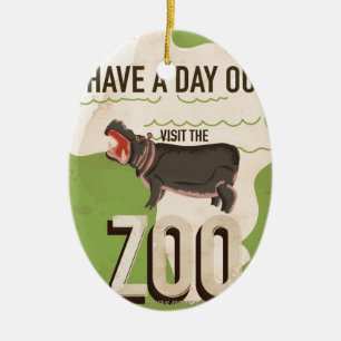 Visit The Zoo Vintage Travel Poster Ceramic Tree Decoration