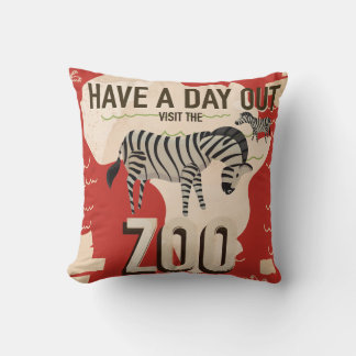 Visit The Zoo Vintage Travel Poster. Cushion