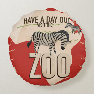 Visit The Zoo Vintage Travel Poster Round Cushion