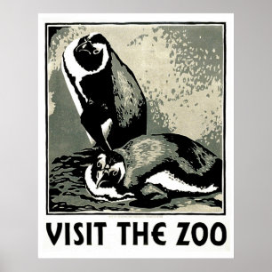 Visit the Zoo - Vintage WPA Poster with Penguins