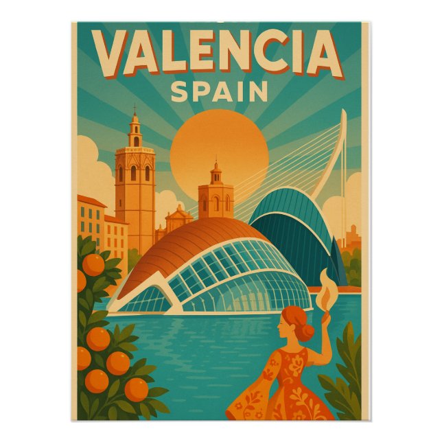 Visit Valencia, Spain – Retro Travel 2025 Poster (Front)