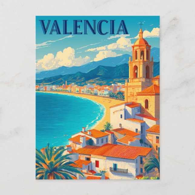 Visit Valencia Spain | Retro Travel Postcard (Front)