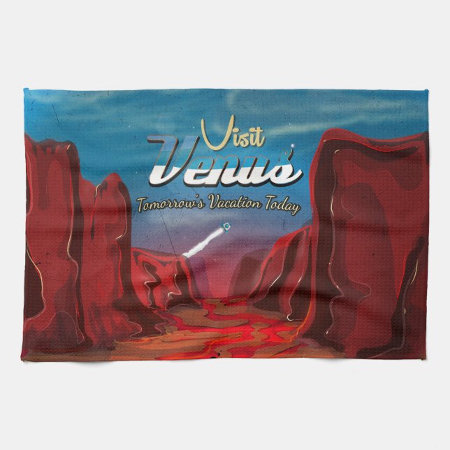 Visit Venus Vintage Poster Tea Towel (Horizontal)