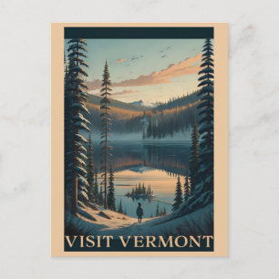 Visit Vermont Winter Snow Illustration Travel Postcard