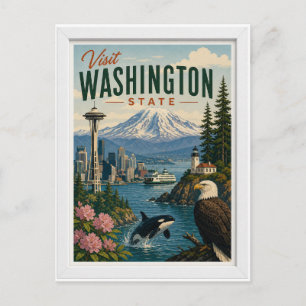 Visit Washington State Travel Vintage Postcard
