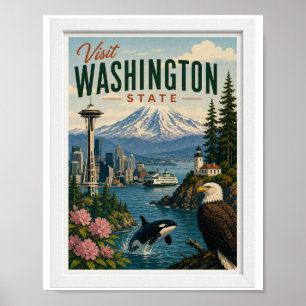Visit Washington State Travel Vintage Poster