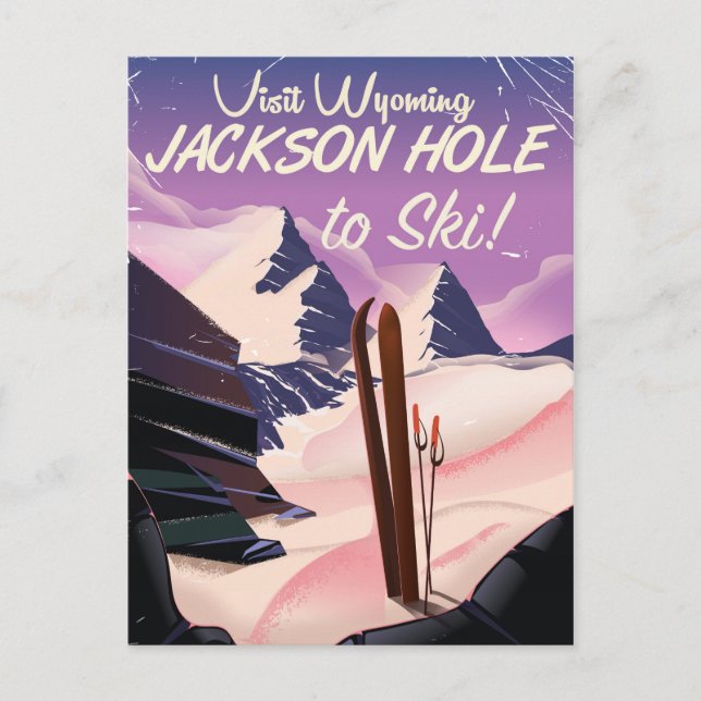 Visit Wyoming! Jackson Hole to ski travel poster Postcard (Front)