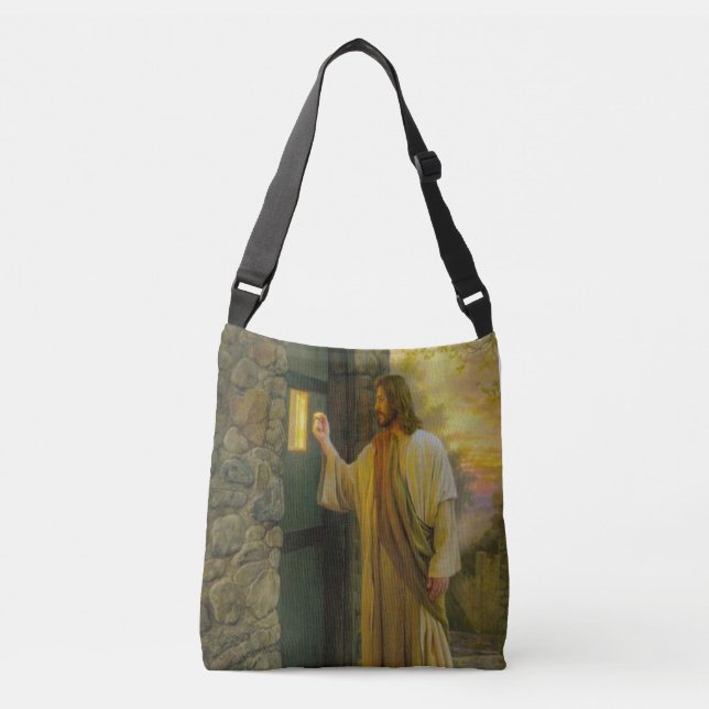 Visitation at Dawn Jesus Knocking on a Rustic Door Crossbody Bag (Front)