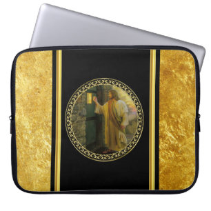 Visitation at Dawn Jesus Knocking on a Rustic Door Laptop Sleeve