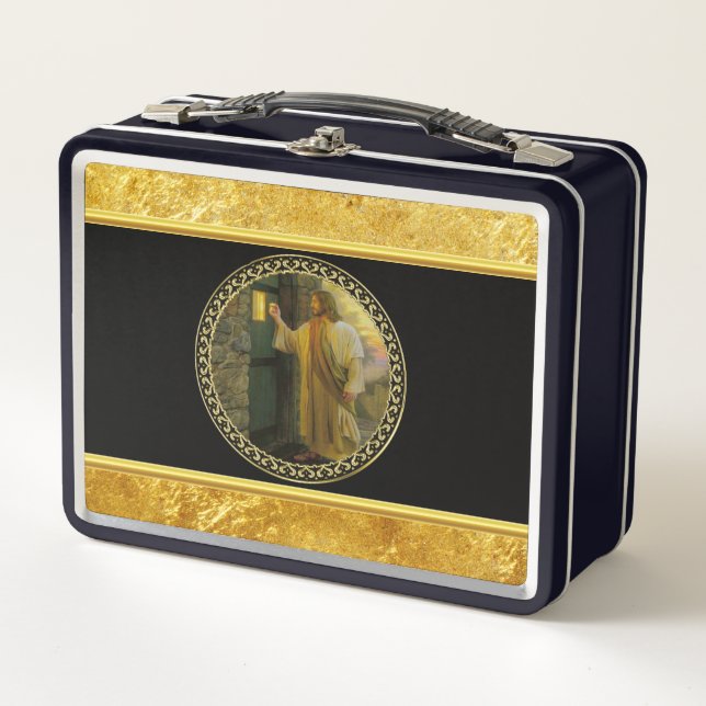 Visitation at Dawn Jesus Knocking on a Rustic Door Metal Lunch Box (Front)