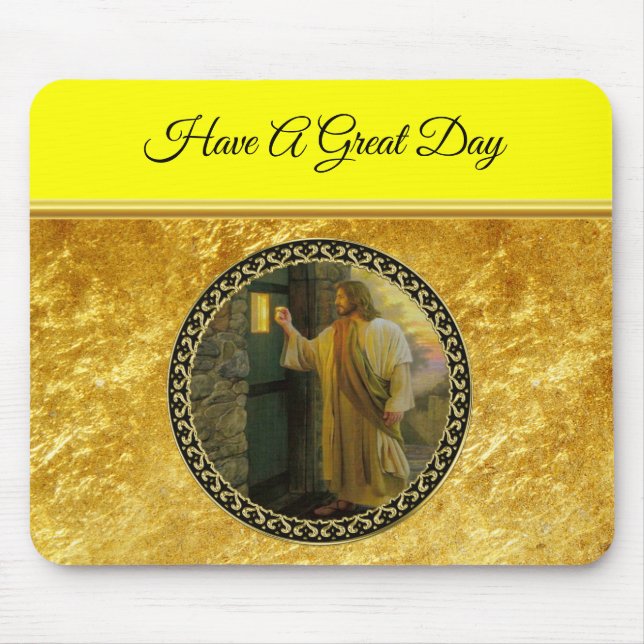Visitation at Dawn Jesus Knocking on a Rustic Door Mouse Mat (Front)