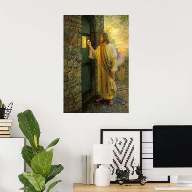 Visitation at Dawn Jesus Knocking on a Rustic Door Poster (Home Office)