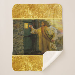 Visitation at Dawn Jesus Knocking on a Rustic Door Sherpa Blanket