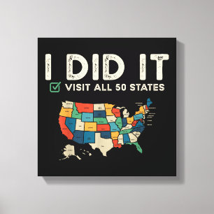 Visited All 50 US States - USA Map Travel - Visit Canvas Print