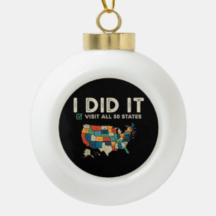 Visited All 50 US States - USA Map Travel - Visit  Ceramic Ball Christmas Ornament