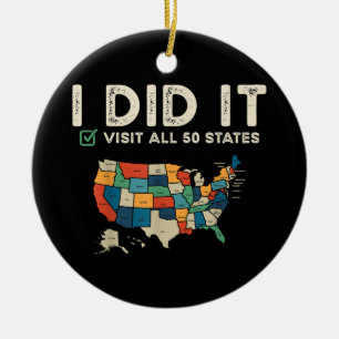 Visited All 50 US States - USA Map Travel - Visit  Ceramic Tree Decoration