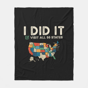 Visited All 50 US States - USA Map Travel - Visit Fleece Blanket