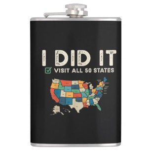 Visited All 50 US States - USA Map Travel - Visit Hip Flask