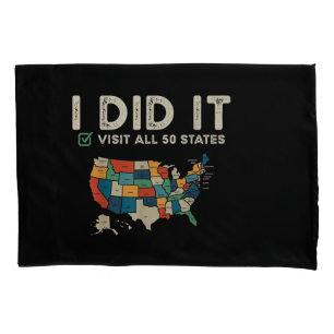 Visited All 50 US States - USA Map Travel - Visit Pillowcase