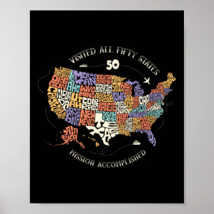 Visited All Fifty States Usa All 50 States Map  Poster