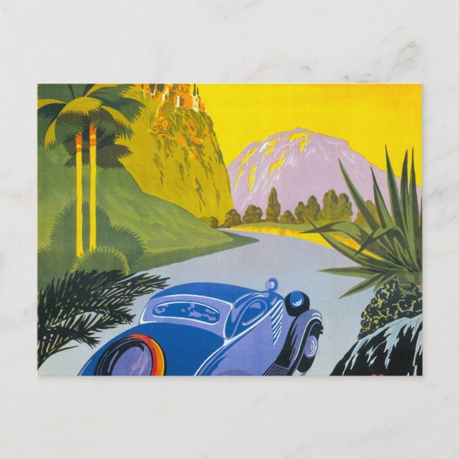 Visitez La Grece En Auto Retro Holiday Poster Postcard (Front)