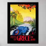 Visitez La Grece Poster<br><div class="desc">Vintage French language travel poster promoting Greece as a tourist destination by car.</div>