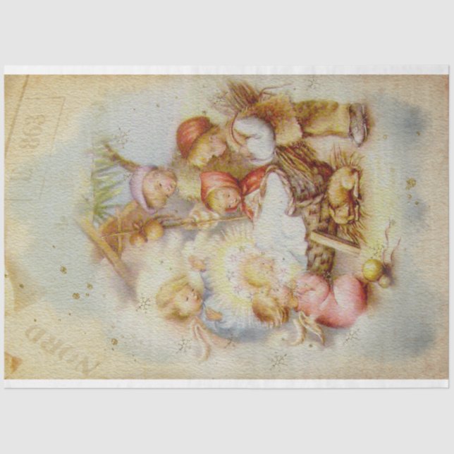 Visiting Baby Jesus Christmas Angels and Kids Tissue Paper (Front)