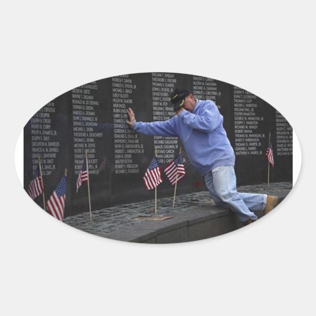 Visiting The Vietnam Memorial Wall, Washington DC. Oval Sticker (Front)