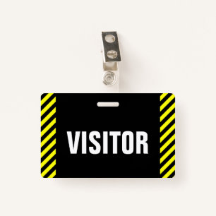 "VISITOR" + Black & Yellow Stripes Badge ID Badge