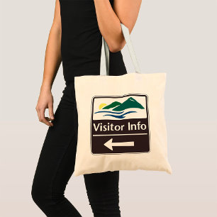 Visitor Information Road Sign Mountain and Lake Tote Bag