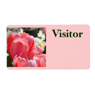 Visitor Name Tag Labels Pink Tulips Spring