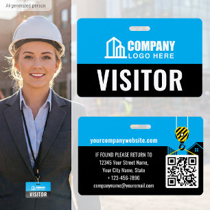 Visitor Pass ID Logo Construction QR Code Blue Badge