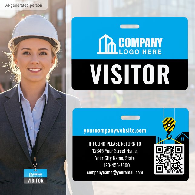 Visitor Pass ID Logo Construction QR Code Blue Badge (Creator Uploaded)