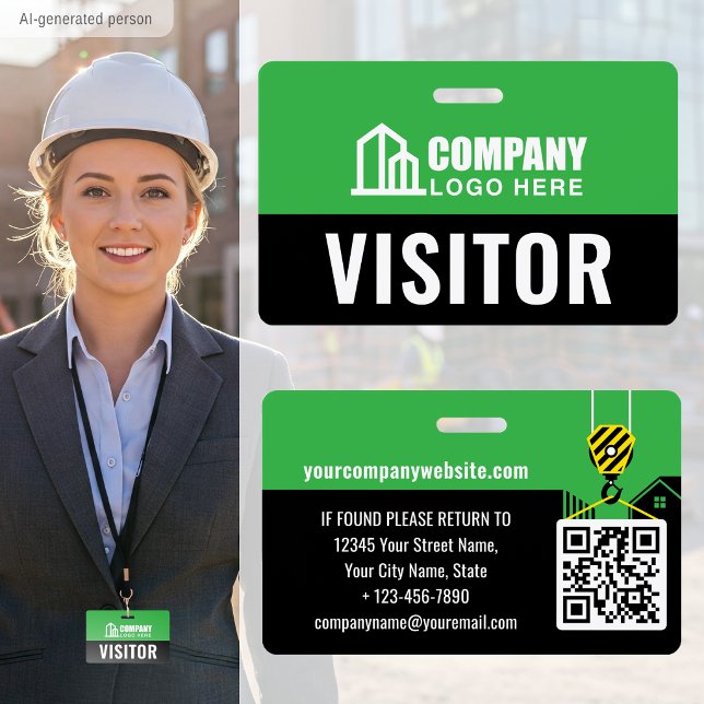 Visitor Pass ID Logo Construction QR Code Green Badge (Creator Uploaded)