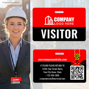 Visitor Pass ID Logo Construction QR Code Red Badge