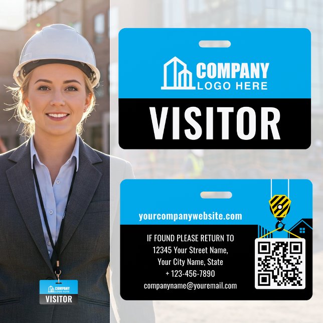 Visitor Pass ID Logo Construction Site Blue Custom ID Badge (Creator Uploaded)