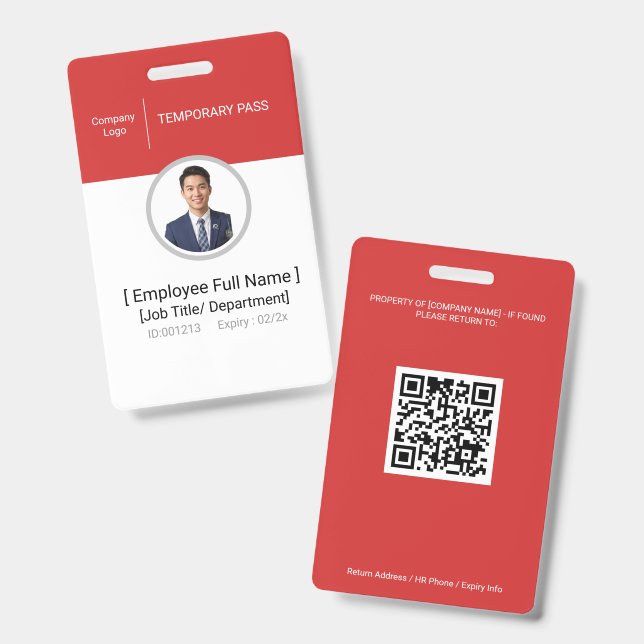 Visitor Temporary Guest Photo ID Badge (Front & Back)